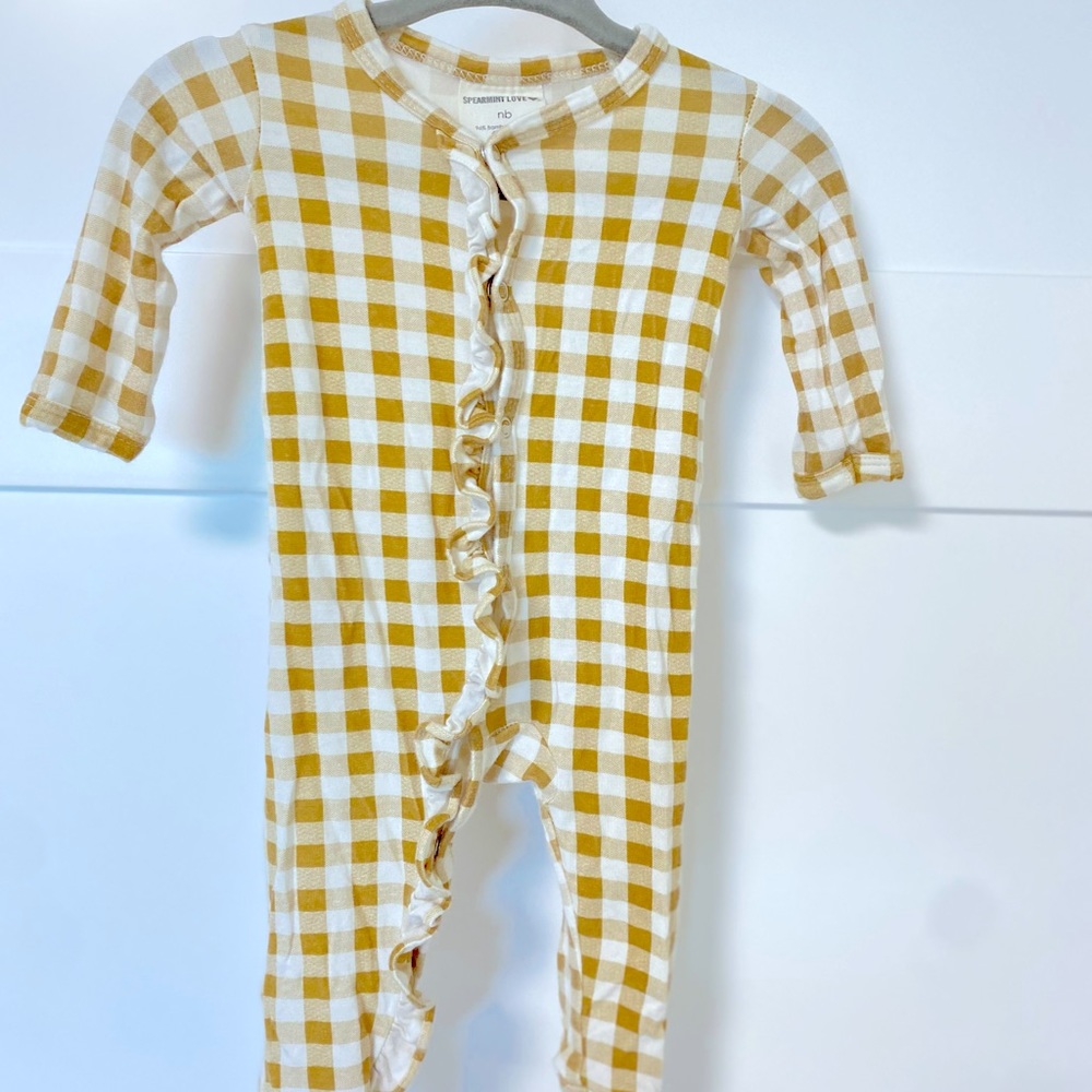 Spearmint Love Checkered Tan Longsleeve Onesie